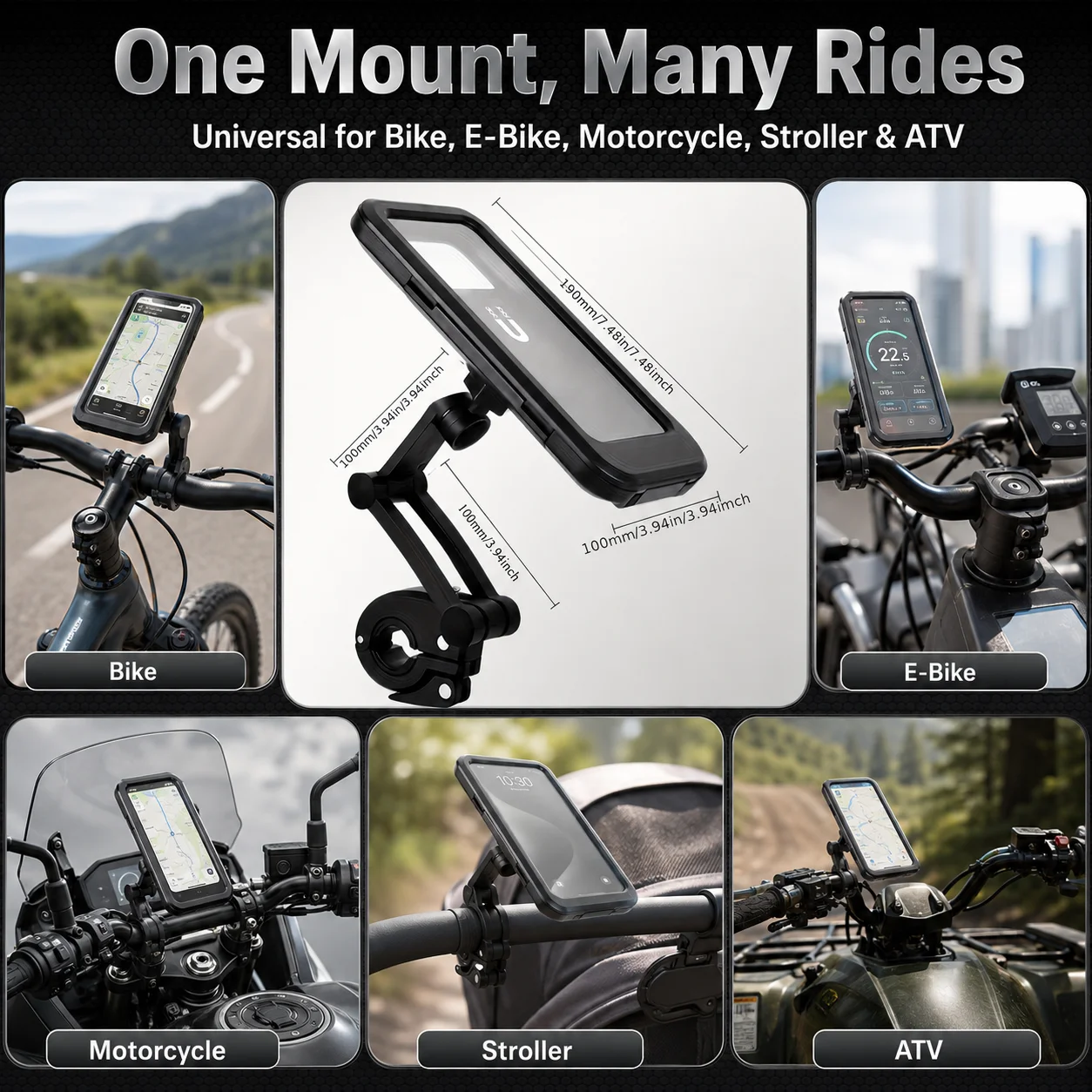 Telescopic Magnetic Bike Phone Holder, High-Strength ABS Anti-Shock Motorcycle Mount for Bikes & Electric Scooters.