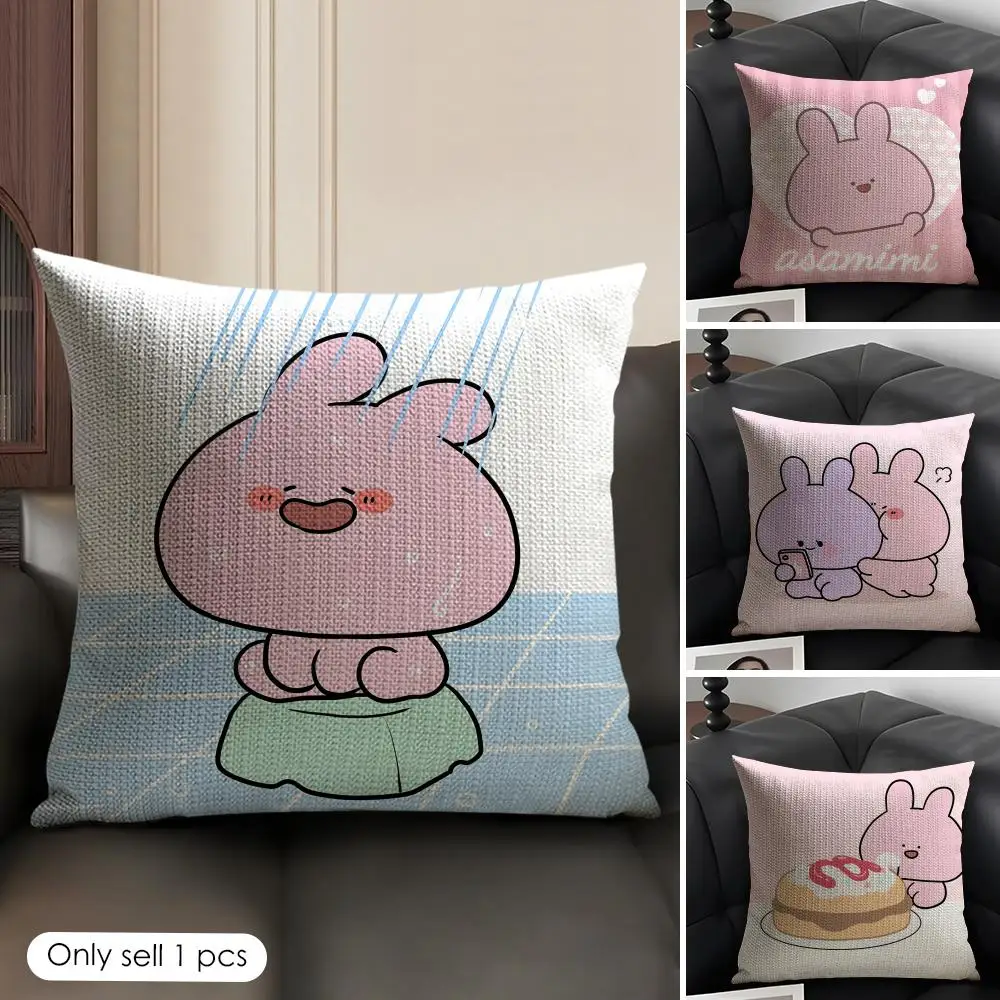 Asamimichaan Asleep Asamimi Cushion Cover Natural Linen Organic Fabric Double-Sided Printing Sofa Home Decor Gift Pillow Case