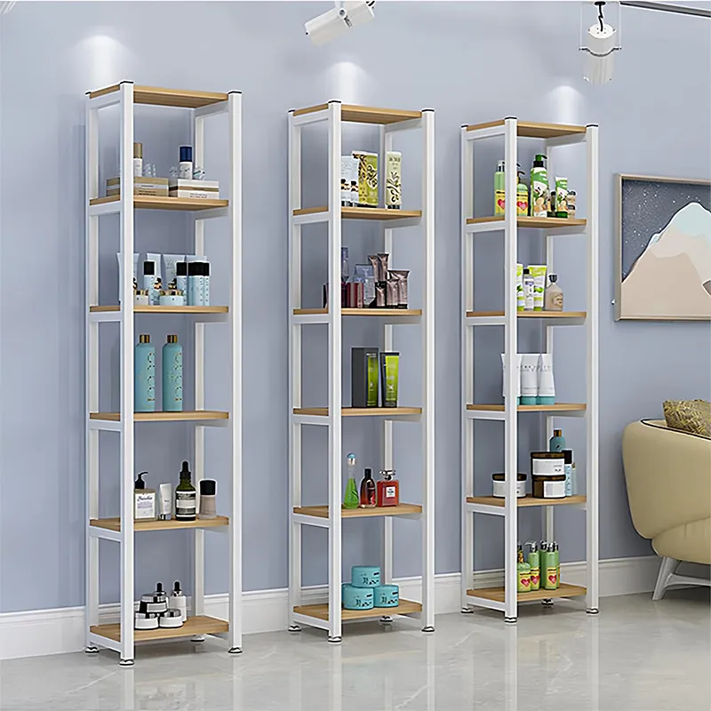 Freestanding Slim Gap Display Rack Multi-tier Corner Storage Shelf Showcase for Barbershop Clothing Store, Narrow Floor Shelving
