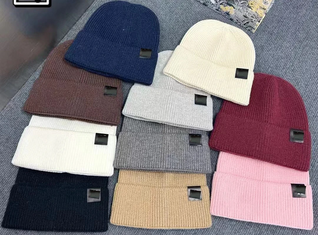 Autumn Winter New Letter Knitted Hat Women's Simple Solid Color Warm Cold Hats for Face