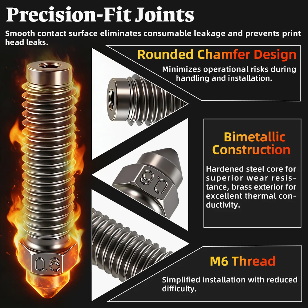 New For Elegoo Centauri Carbon Brass Bimetallic Nozzle 0.2/0.4/0.6/0.8mm Hotend Nozzles For Centauri Carbon 2 Replacement Parts