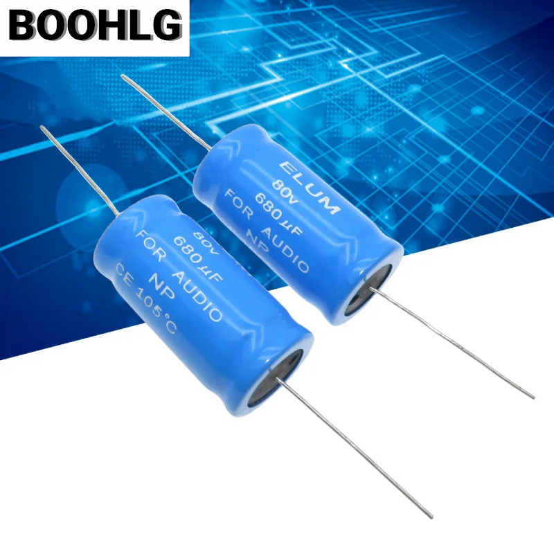 2PCS ELUM audio frequency crossover horizontal axial NP non-polar aluminum electrolytic capacitor 80v 680uf 22X44mm