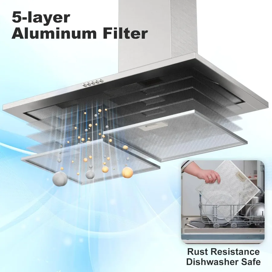 شفاط المطبخ على الحائط 30 بوصة مع 450 CFM مروحة عادم عالية الأداء تصميم قابل للتحويل بدون أنابيب للمطبخ الفعال