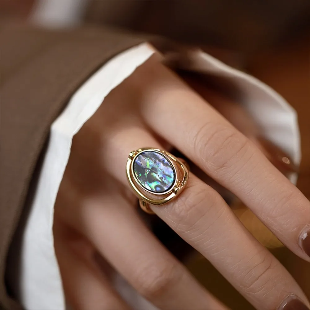 Dubbelzijdige omklapbare ringen roestvrij staal charme geometrische ovale ringen accessoires vinger sieraden draaibare opaal ringen vrouwen