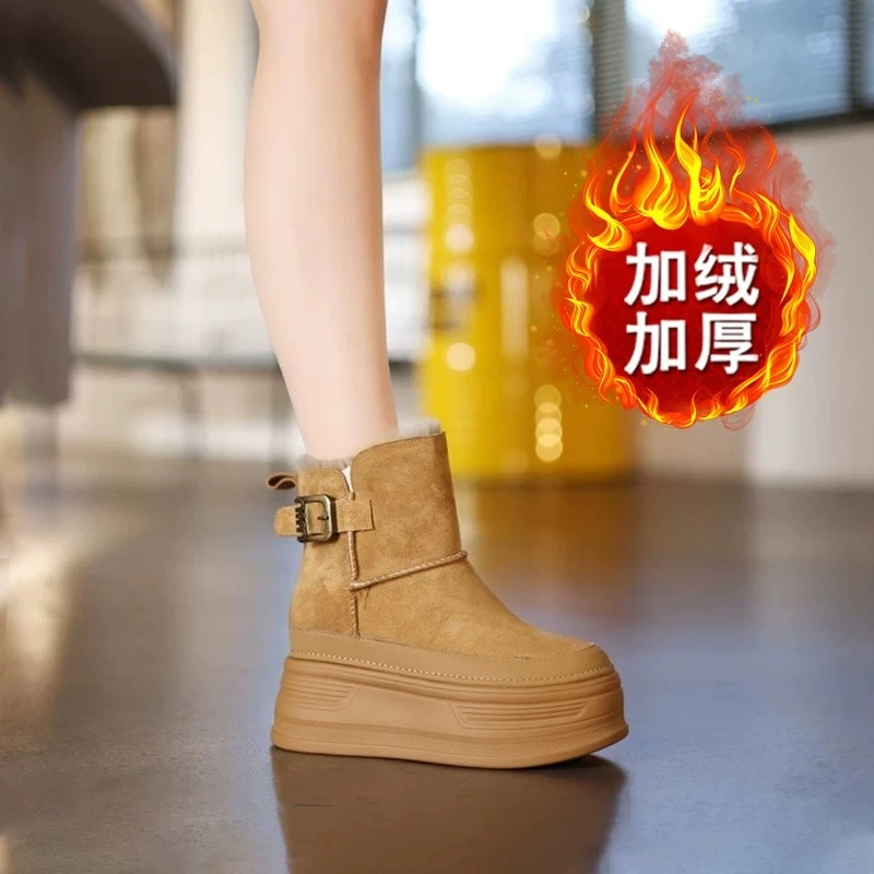 2024 High quality Suede Cow Platform Wedge Winter Plush Women Boots Hidden Heels Spring Warm Ankle Booties boots wome shoes