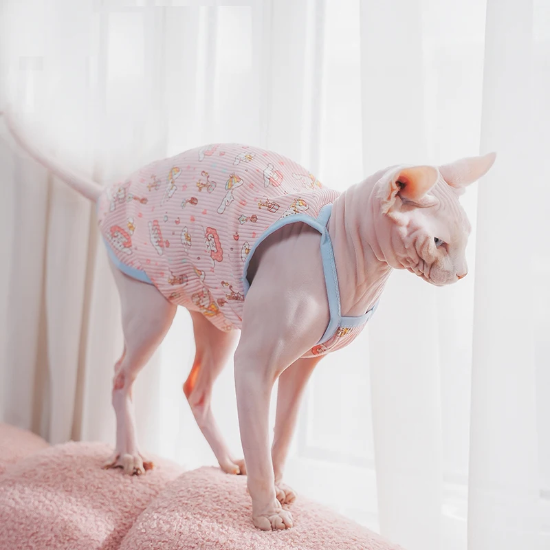 Letni Sphynx ubrania dla kotów bawełniana kamizelka ze sfinksem królika miękka urocza koszulka bez rękawów kocięta płaszcz oddychający Devon Rex