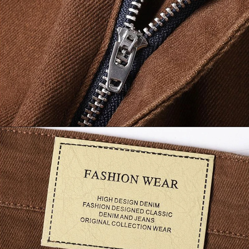 남성 스마트 캐주얼 미드라이즈 슬림핏 청바지 남성 루즈 스트레이트 탄력성 데님 팬츠 데일리 하이엔드 패션 클레이-옐로우 바지