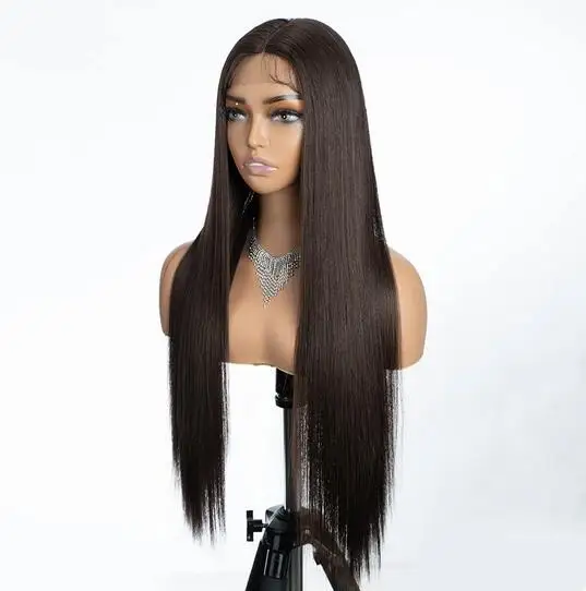 Synthetic Lace Front Wig For Black Women  Long Straight Middle Part Wig High Temperature Ombre Brown Cosplay Wigs