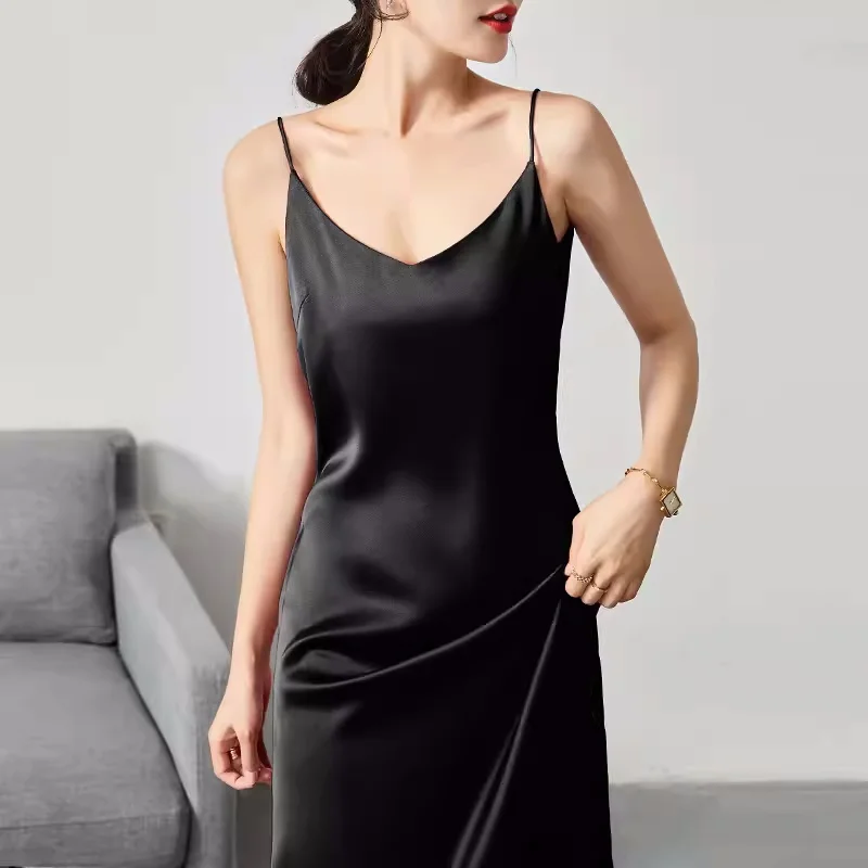 InjWoman-Robe Longue de Soirée en Satin pour Femme, Tenue Élégante et Sexy, de Bal, de Club, Maxi, 100%