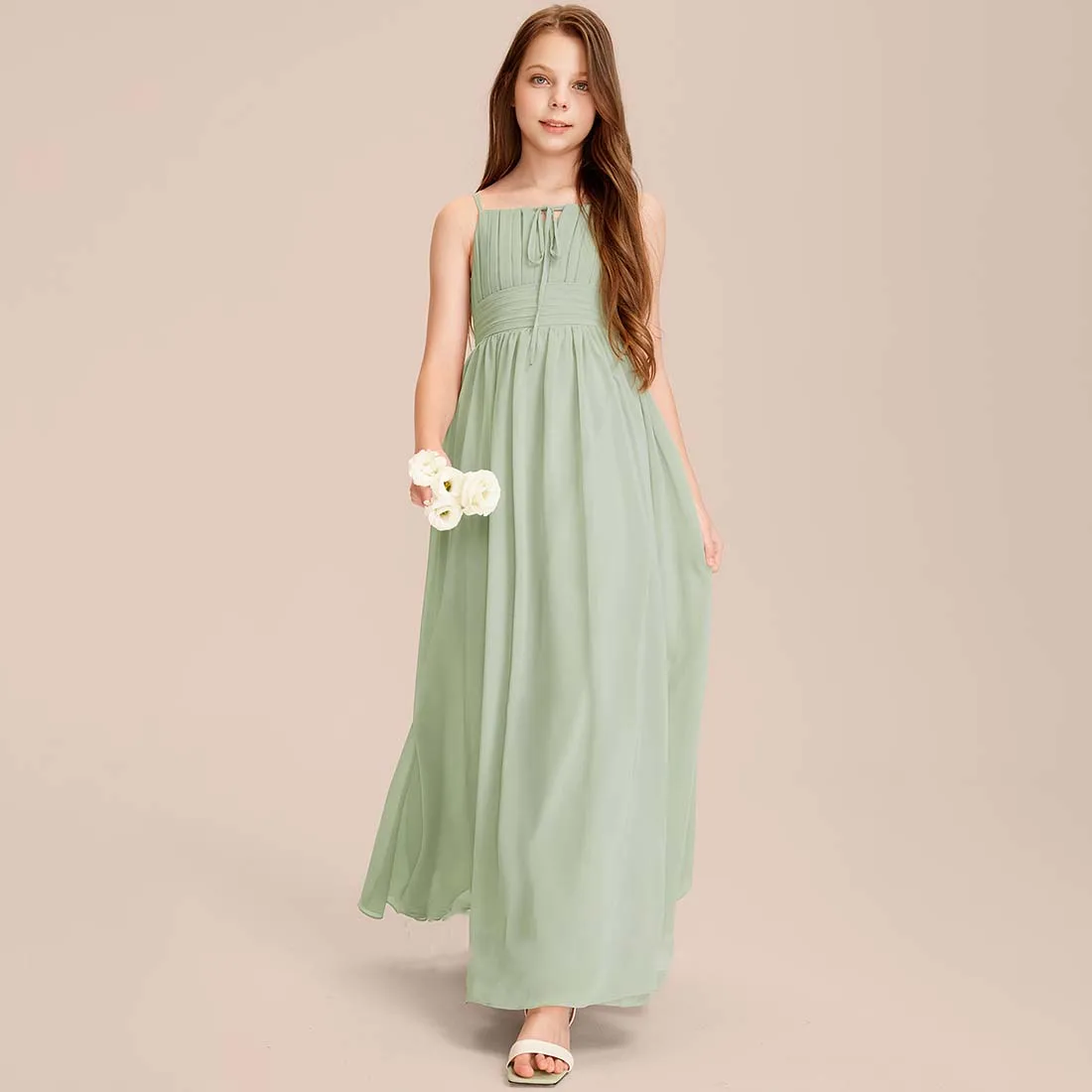 YZYmanualroom Chiffon Junior Bridesmaid Dress Flower Girl Dress A-line Square Floor-Length 2-15T