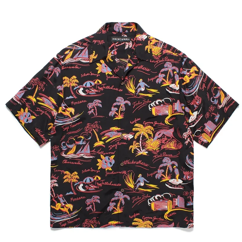 25SS Beach Surf Coconut Holiday Digital Full Print WACKO MARIA Summer Mens Womens Hawaii Short Sleeve Shirt