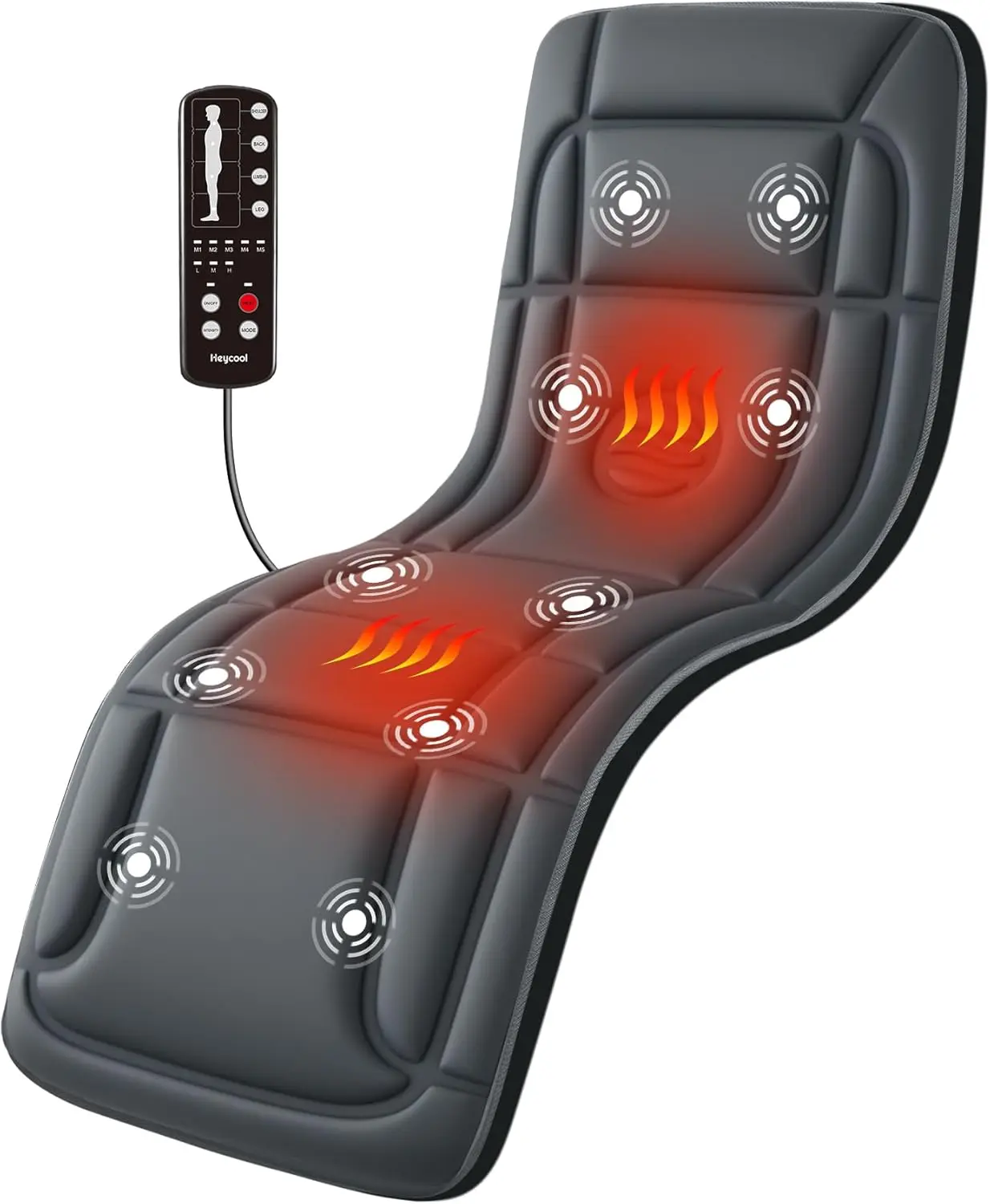

Heated Vibration Massage Mat for Back & Body Relief, 10 Motors, 2 Heat Levels, Fits Chairs & Beds