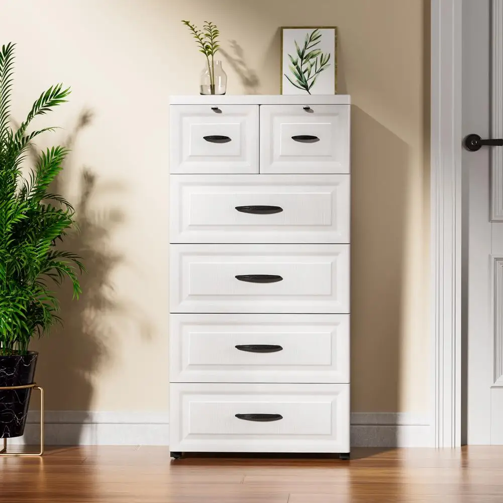 

White Floor Standing Storage Cabinet with 5 Drawers Multipurpose Cabinet Bathroom Shelf Living Room Cabinet