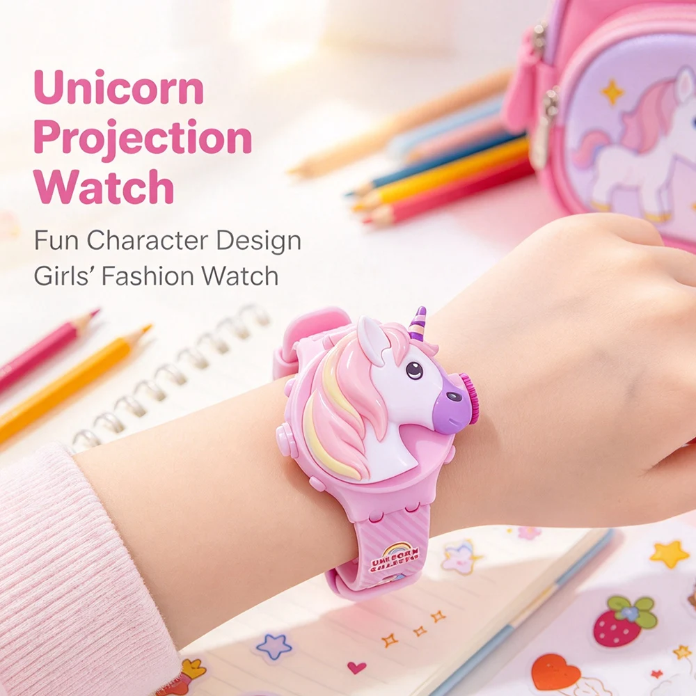 Fashion Unicorn Flip Projection Children Watches Silicone Strap Cute Girls Watch Kids Student School Gift Relogio Infantil