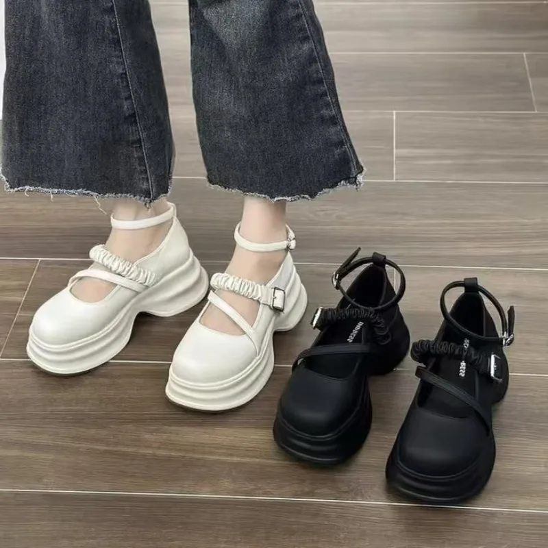 

Black French Thick Heel Mary Janes Women's Shoes Spring Autumn New Style for Skirts Retro Slip-On Round Toe High Heels