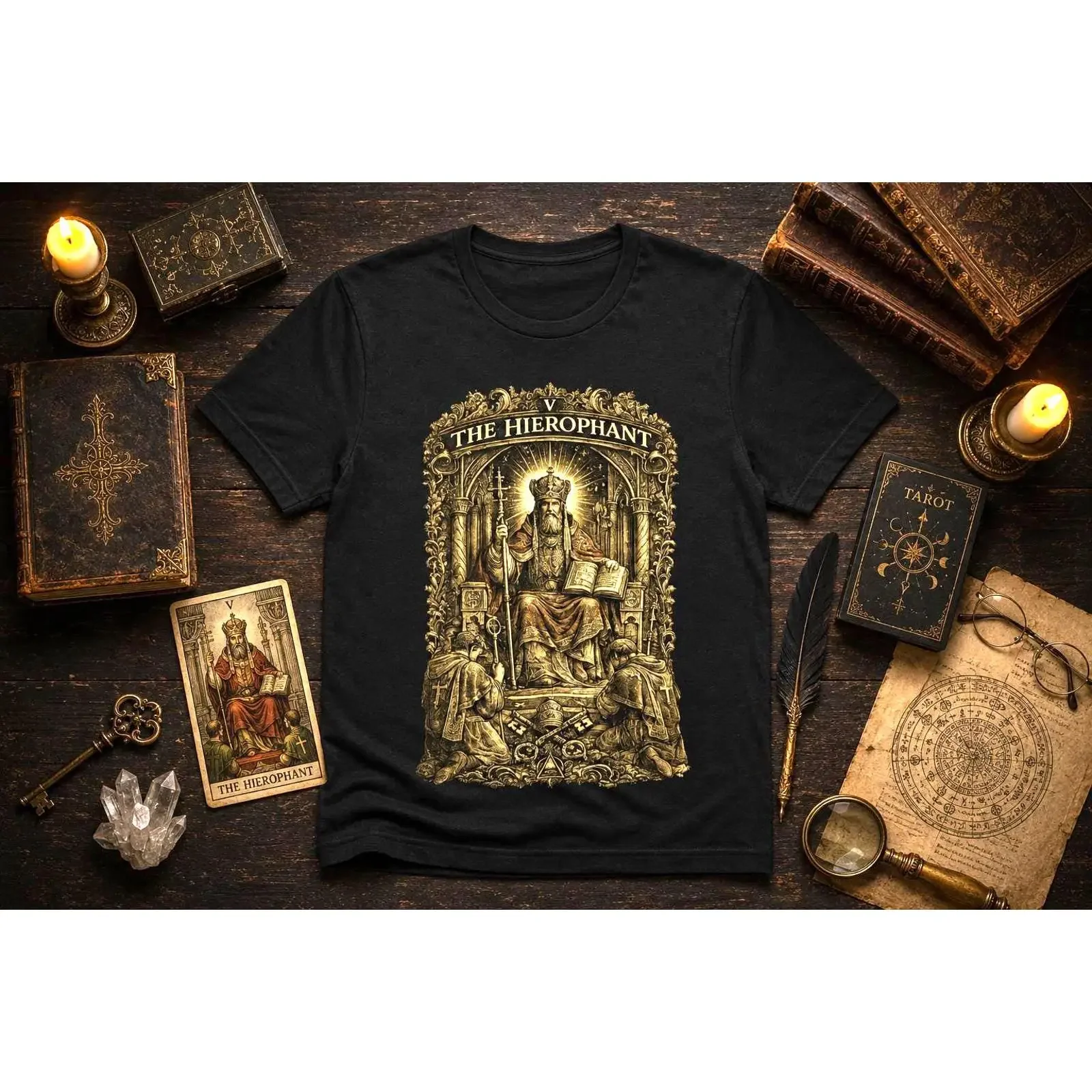 The The Hierophant Tarot Card T Shirt Major Arcana V Vintage Occult Mystical Wisdom Reader  vintage Washed Stretched Stylish - Aliexpress Deal