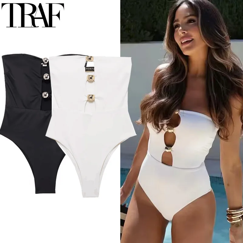 TRAF Sexy Women\'s Body Off Shoulder White Body Woman Cut Out Black Bodysuit Women Summer One Pieces Backless Bodycon Swimwear