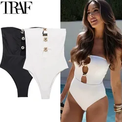 TRAF Sexy Women's Body Off Shoulder White Body Woman Cut Out Black Bodysuit Women Summer One Pieces Backless Bodycon Swimwear