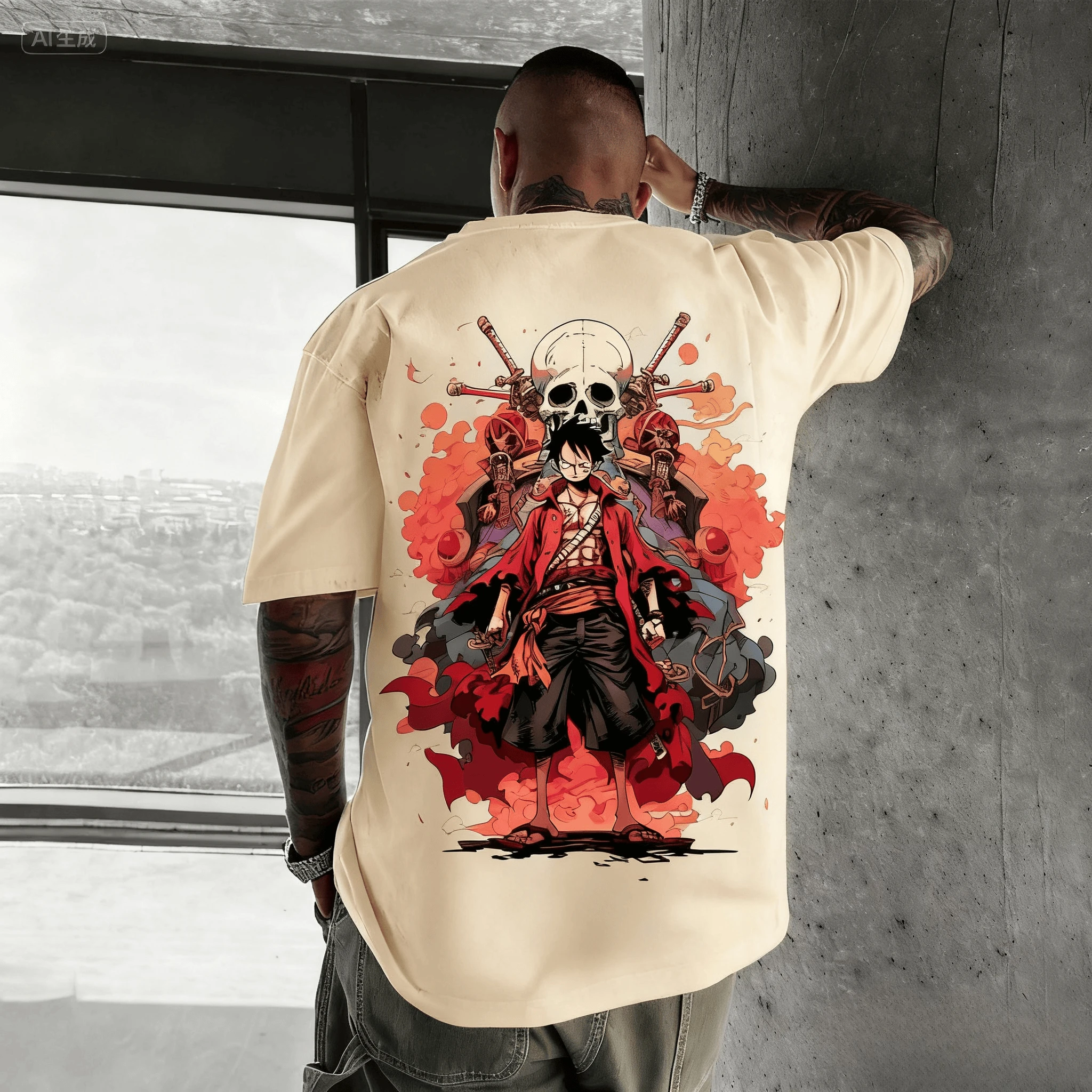 

One Piece Luffy Anime Men's T-shirt Summer Cotton Short Sleeve Graphic Tee Casual Streetwear Top Trendy Cartoon Print Crewneck