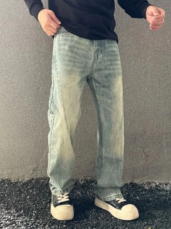 

Retro Japanese Sle Youthful Loose Straight Leg Jeans Casual Pants Water Waed Distred Denim Autumn Trendy Korean Version
