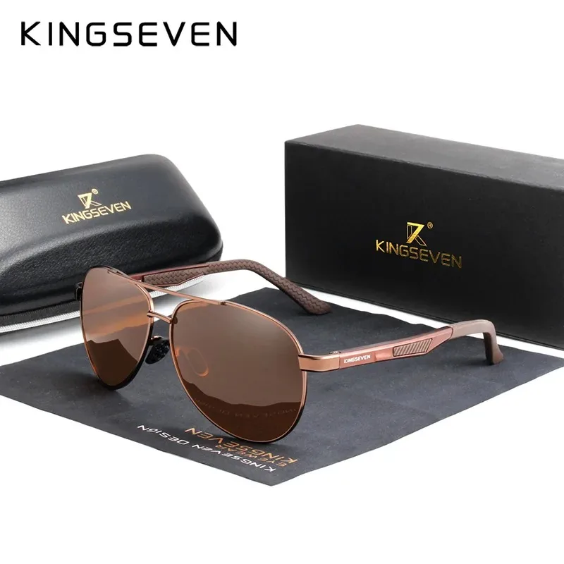 KINGSEVEN Brand Men's Vintage Round Sunglasses Polarized Anti-UV400 Lens Eyewear Accessories Male Pilot Fashion Glasses