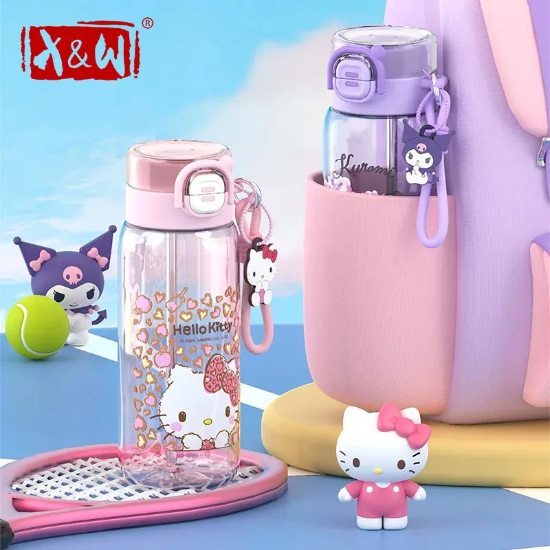 

X&W Sanrio Black Rice Student Portable Summer Outdoor Travel Sports Water Bottle 750ml Large Capacity Double Drinking Straw Cup