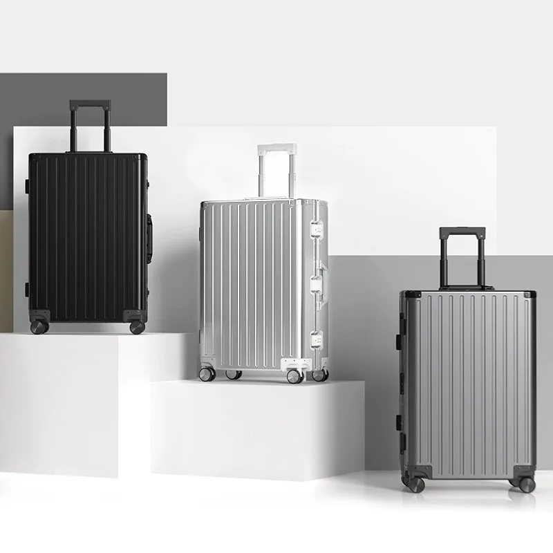 Aluminum-Magnesium Alloy Password Luggage With Wheels Trolley Case  Carry On Travel Luggage Boarding Metal Hard