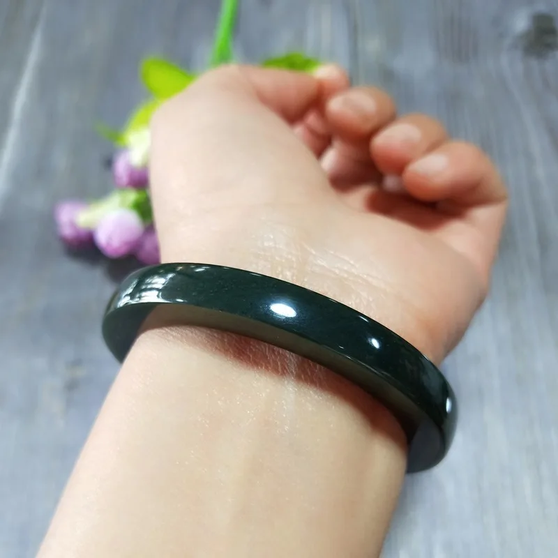 Natural A Hotan Green Jade Women'S Tower Square Bar Bracelet