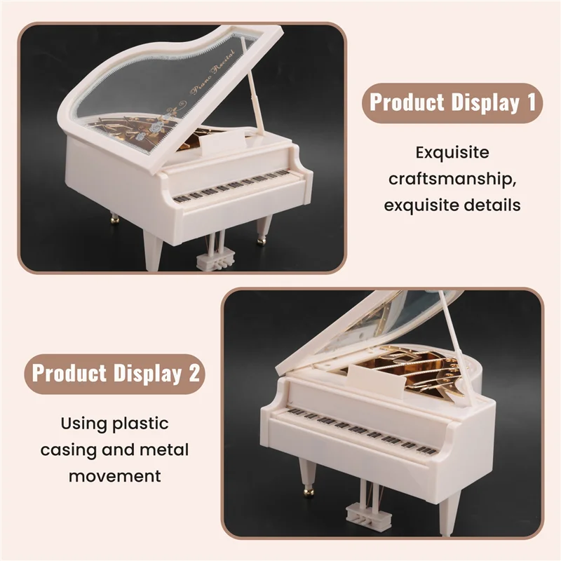 A01F-صناديق موسيقية ميكانيكية بيضاء على شكل عقارب الساعة، هدية عيد ميلاد للفتيات أو ديكور سطح المكتب #4