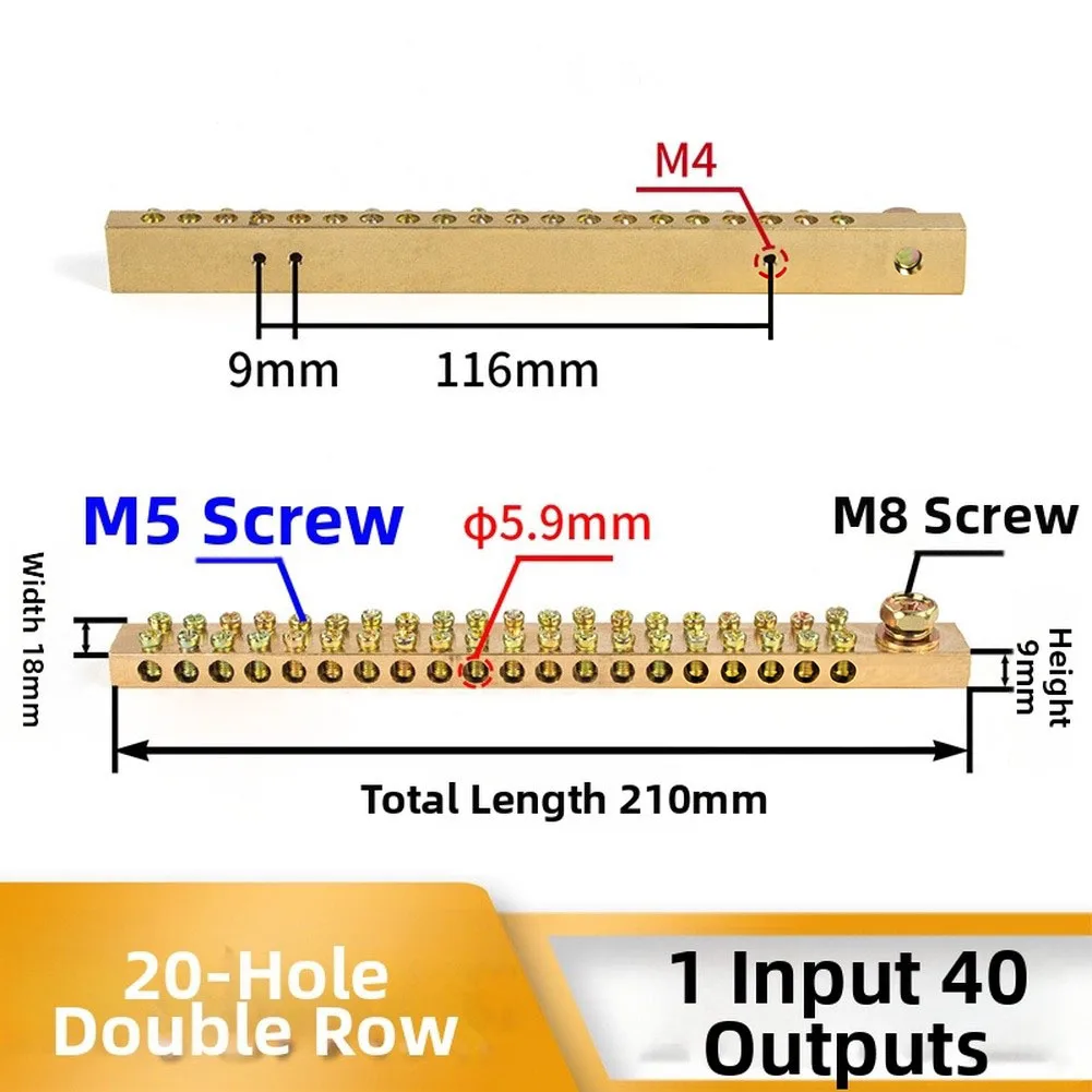 2pcs Double Hole Ground Busbar Copper Terminal Block High Current Wiring Connector For Electrical Panel Distribution Box