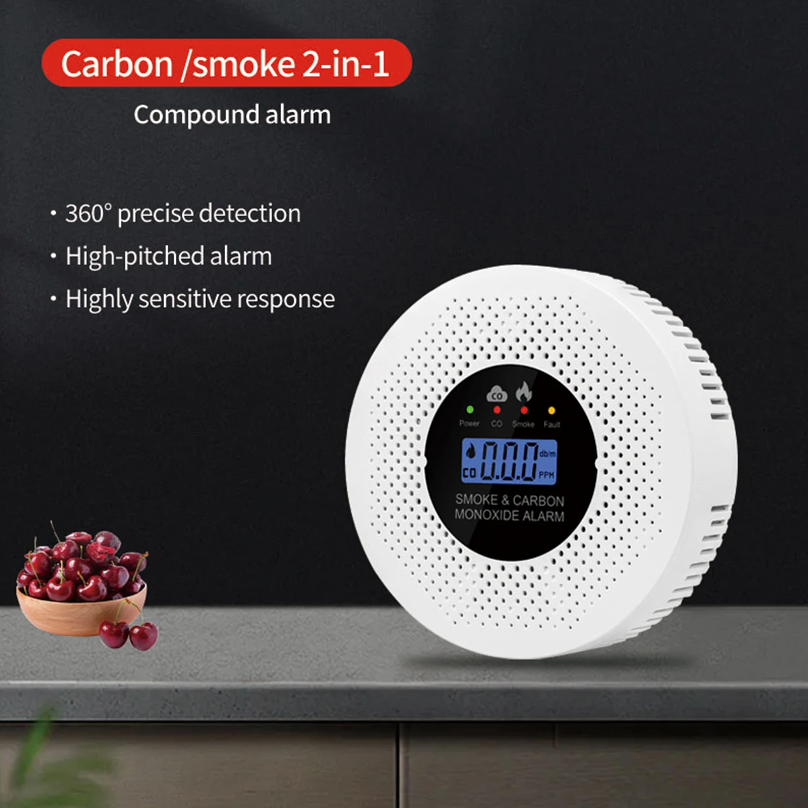 2-in-1 Fire Alarm Smoke Detector With LCD Display Battery Powered Carbon Monoxide CO Alarm Detectors For House Apartment Kitchen