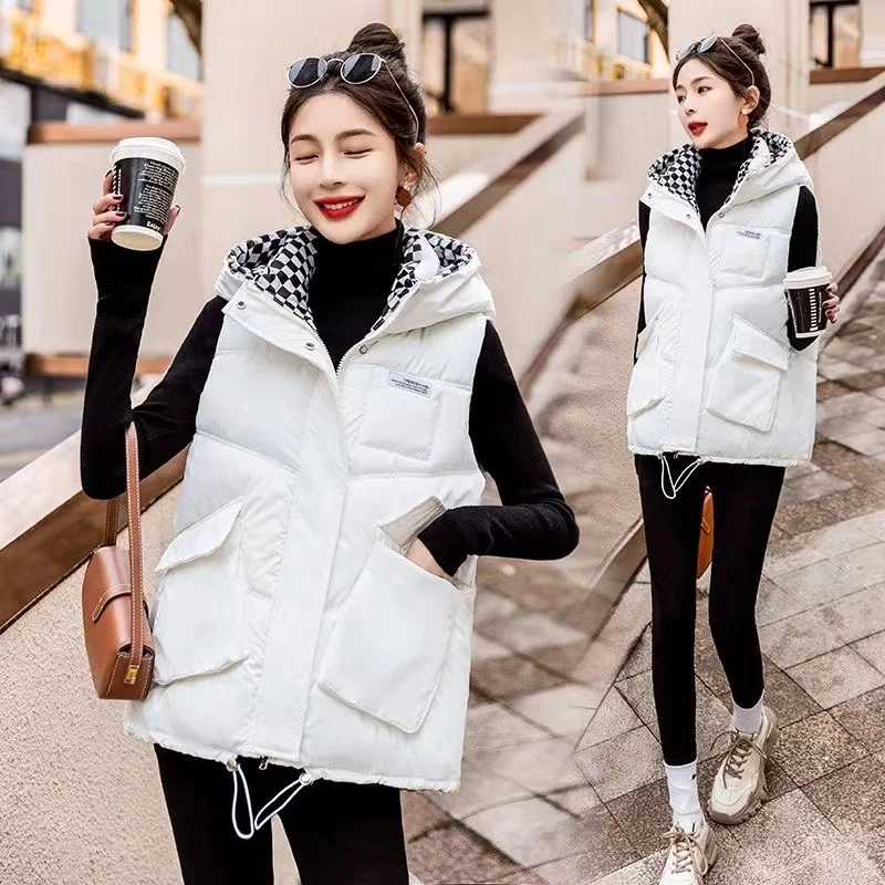 2024 New Women Jackets Vest Coat Autumn Winter Sleeveless Hooded Padded Warm Parkas Waistcoat Jacket Female Casual Outerwear