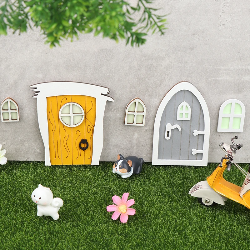 1Set Mushroom Elf Doors Lovely Mini Fairy Door Garden Adornment Miniature Decoration For Park Unpainted Wooden Piece sDecoration