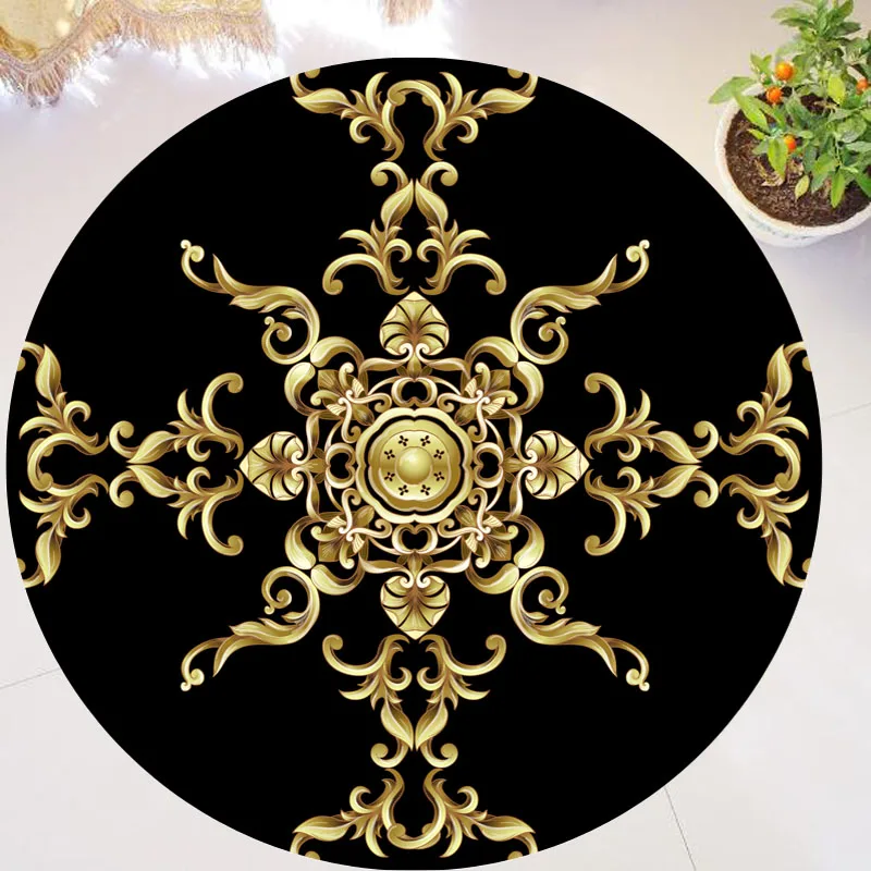 Gold Luxury Round Carpets Living Bedroom Area Rug Room Bedside Chair Mat European Style Home Decor Carpet Tatami Anti-Slip Mat