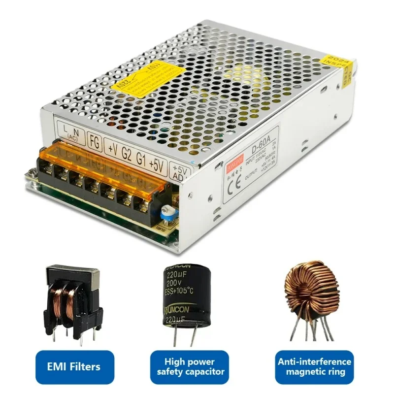 Fuente de Alimentación Conmutada de 3V 5V 9V 12V 15V 18V 24V 36V, 1A 2A 3A 5A 6A 8A 10A 20A 50A, 12V, 220V a 12V AC-DC SMPS