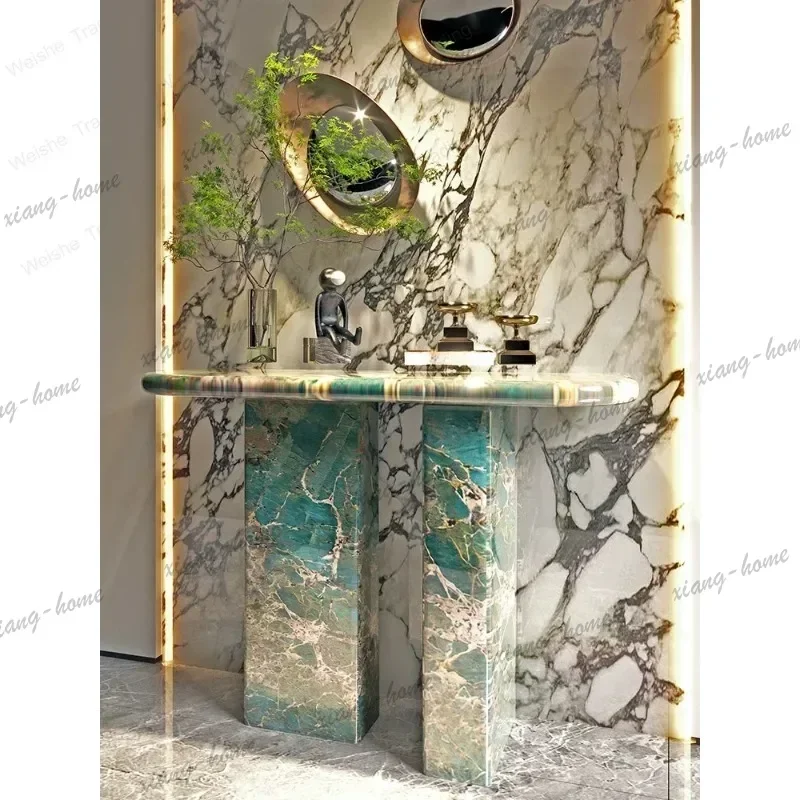 Factory Direct Amazon Green Marble Entrance Cabinet Entrance Facing The Door, High-end French Light Luxury High-end Wall-walled