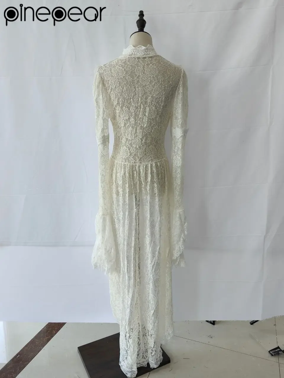 PinePear-Robe en dentelle rétro médiévale pour femme, robe de soirée maxi, manches évasées, mariage, demoiselle d'honneur, Rh, élégante, éducative, 2025