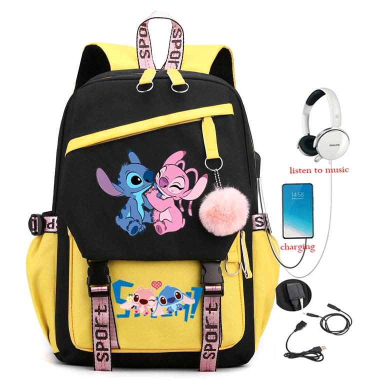 Lilo & Stitch-mochila escolar con múltiples bolsillos para hombre y mujer, bolso escolar Simple de ocio con hebilla de inserción, mochila de viaje