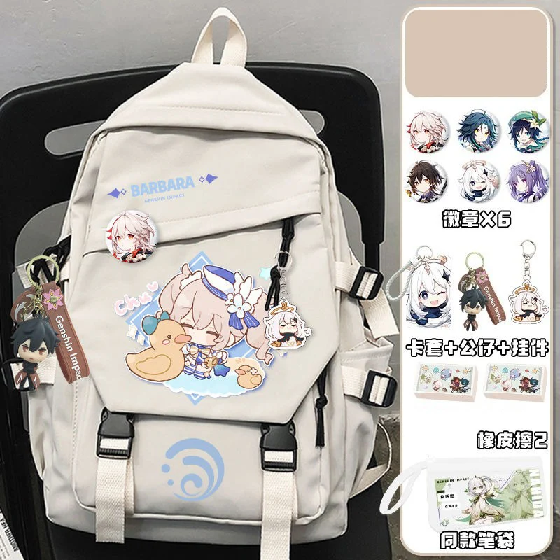 28x13x43cm Black White, Genshin Impact, Student Kids Teens School Bags, Large Capacity Mochilas Anime Backpacks For Girls Boys