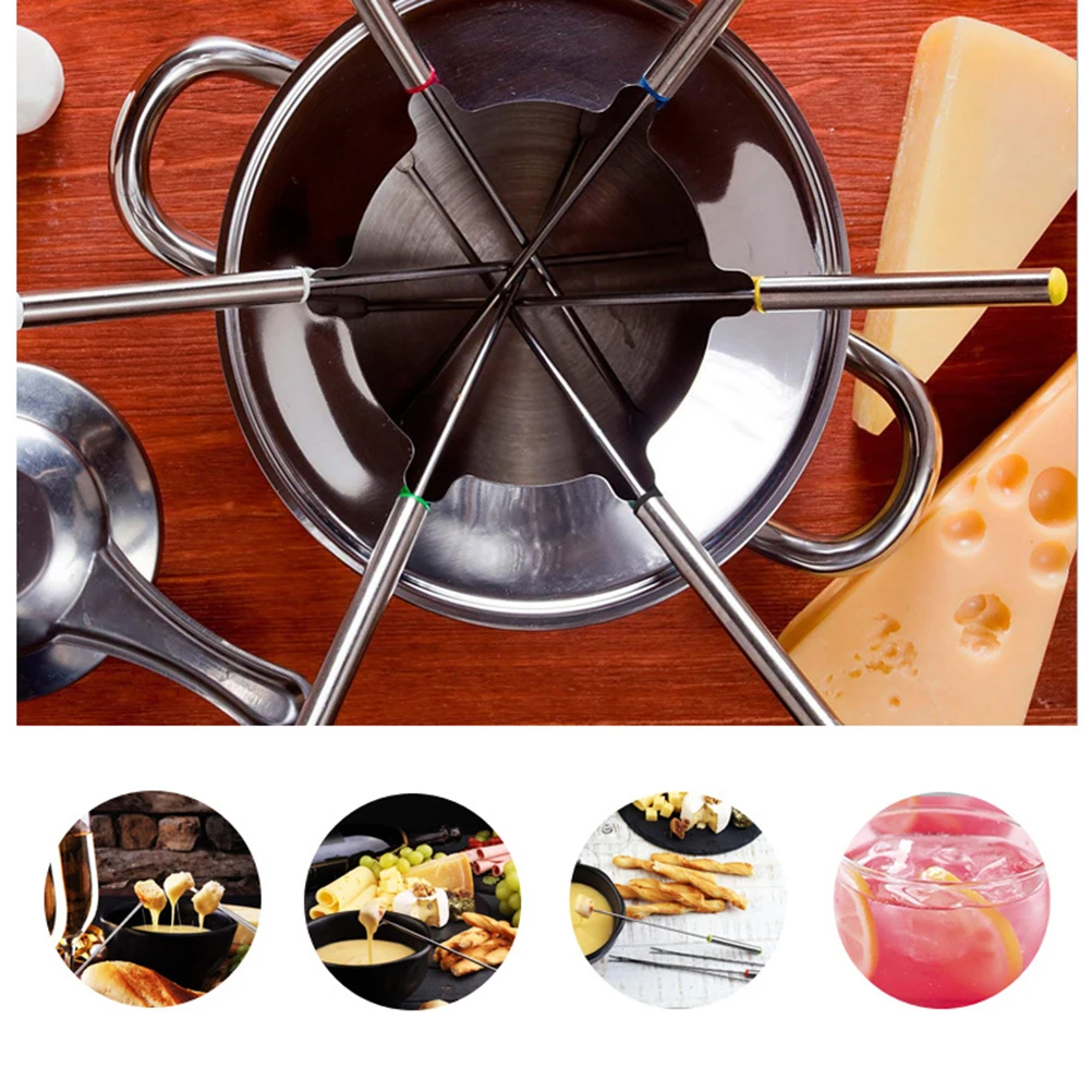 

6 Pcs Stainless Steel Fondue Forks Heat Insulating Handle Cheese Chocolate BBQ Camping Picnic Dessert Fruit Skewers Outdoor