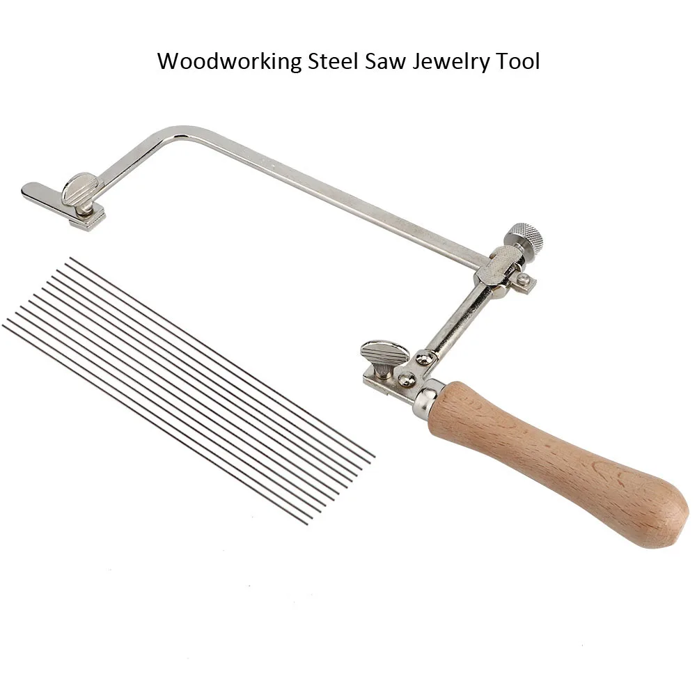 Professional Wood Handle Jewelers Saw Frame, Steel Hacksaw with Blade for DIY Woodworking & Metal Cutting Craft Tool