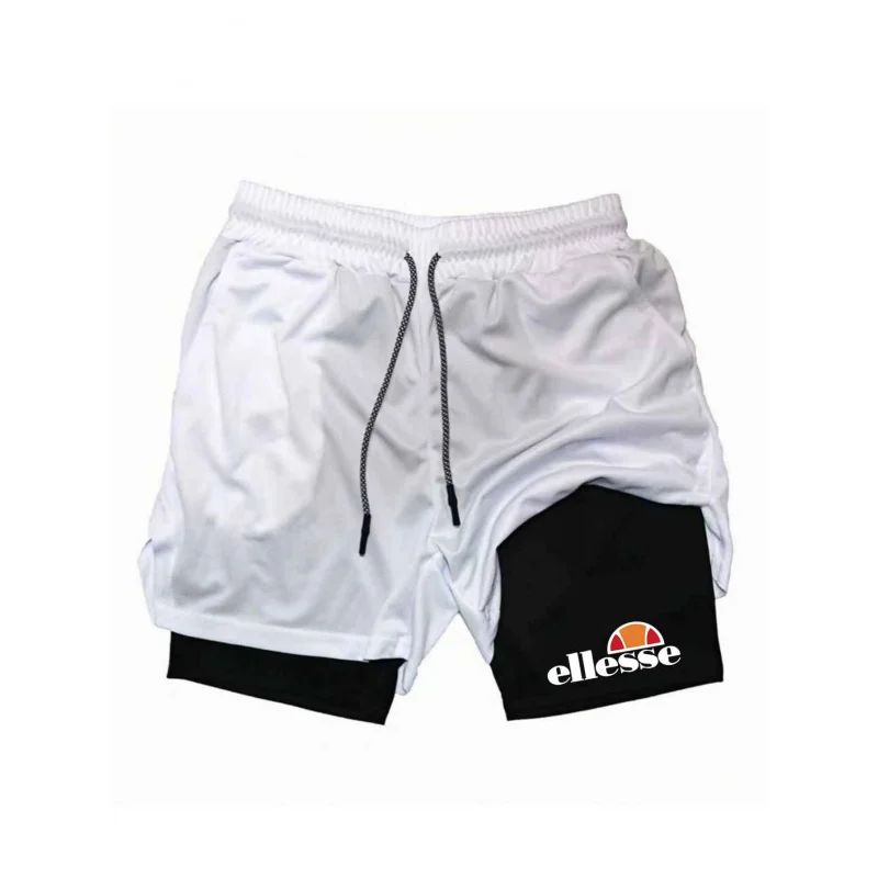 Summer Men's Fitness Gym Training 2-in-1 Sports Quick Dry Workout Jogging Double Deck Beach Muscle Shorts Stretchy Performance