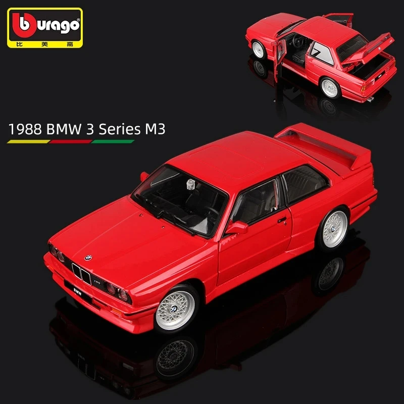 Bburago 1:24 1988 BMW M3 E30 نموذج سيارة رياضية من السبائك لعبة معدنية سيارات كلاسيكية نموذج سيارة محاكاة عالية هدية للأطفال