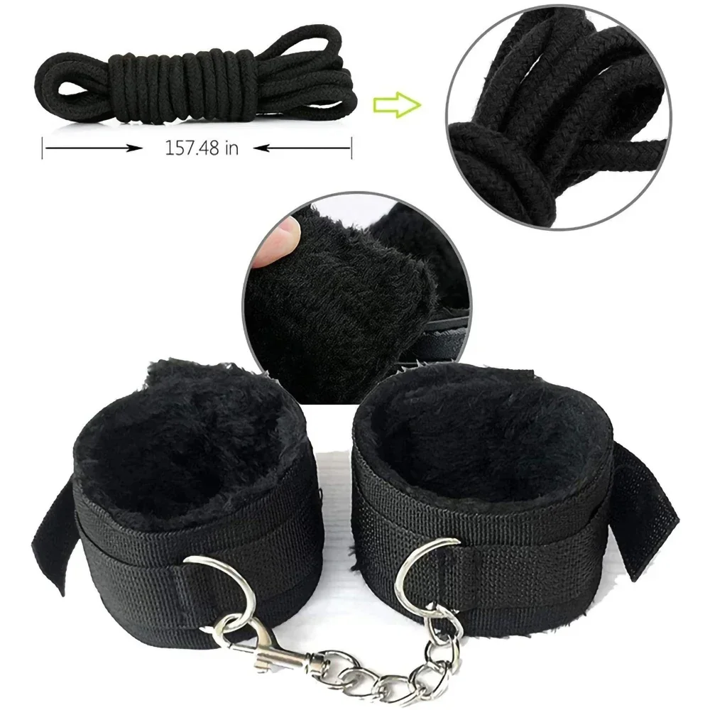 7/8/10PCS BDSM Bed Restraints Sex Toy Kits Handcuffs 18+ Adult Sex Game Sexy Suit Nipple Clipper Mouth Gag Whip Sex Feather SM