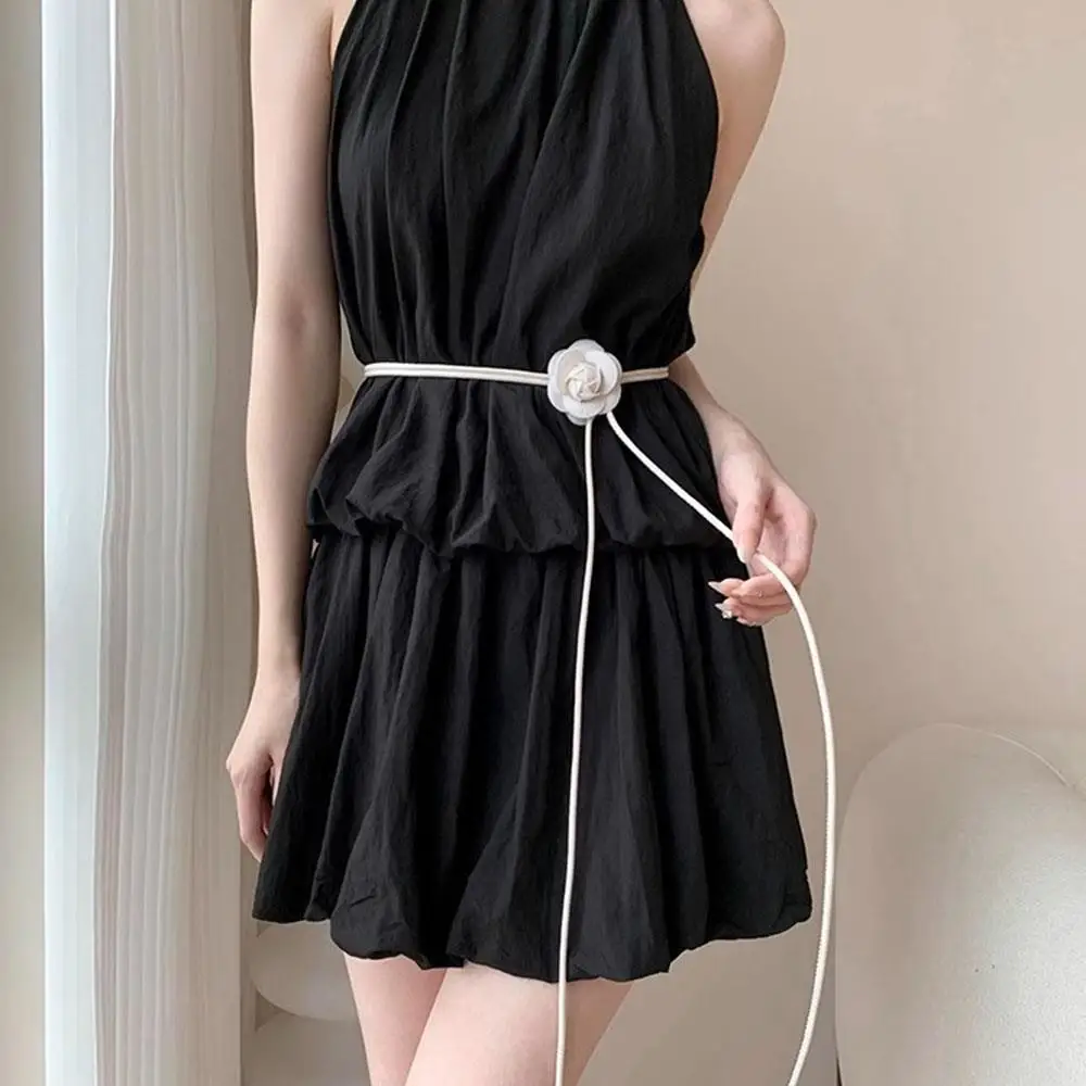 

Boho Flower Round Leather Braided Belt Women Fashion Decorative Knotted Waist Rope Boho Dress Skirt Coat waistbands Thin Belt