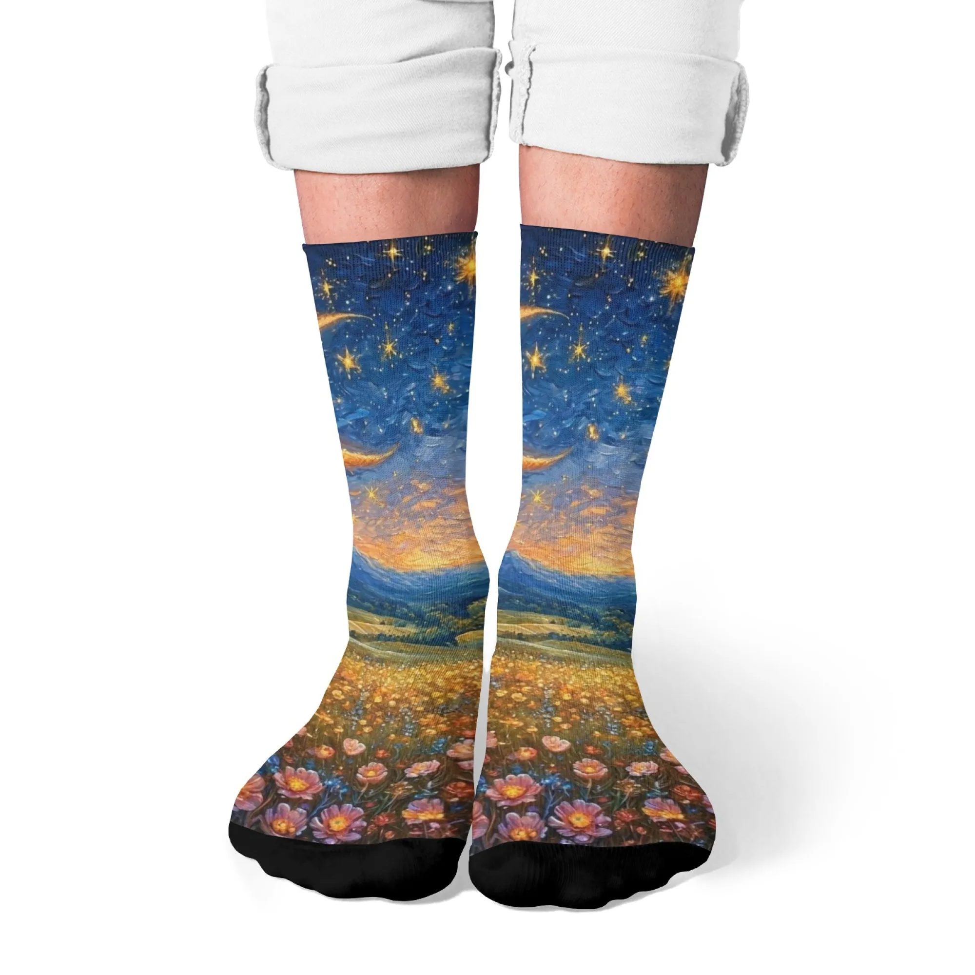 Dreamy night view Novelty Trend Men's Socks Harajuku Retro Style Crazy Street Hip-Hop Socks Comfortable Warm Non-slip Socks Gift