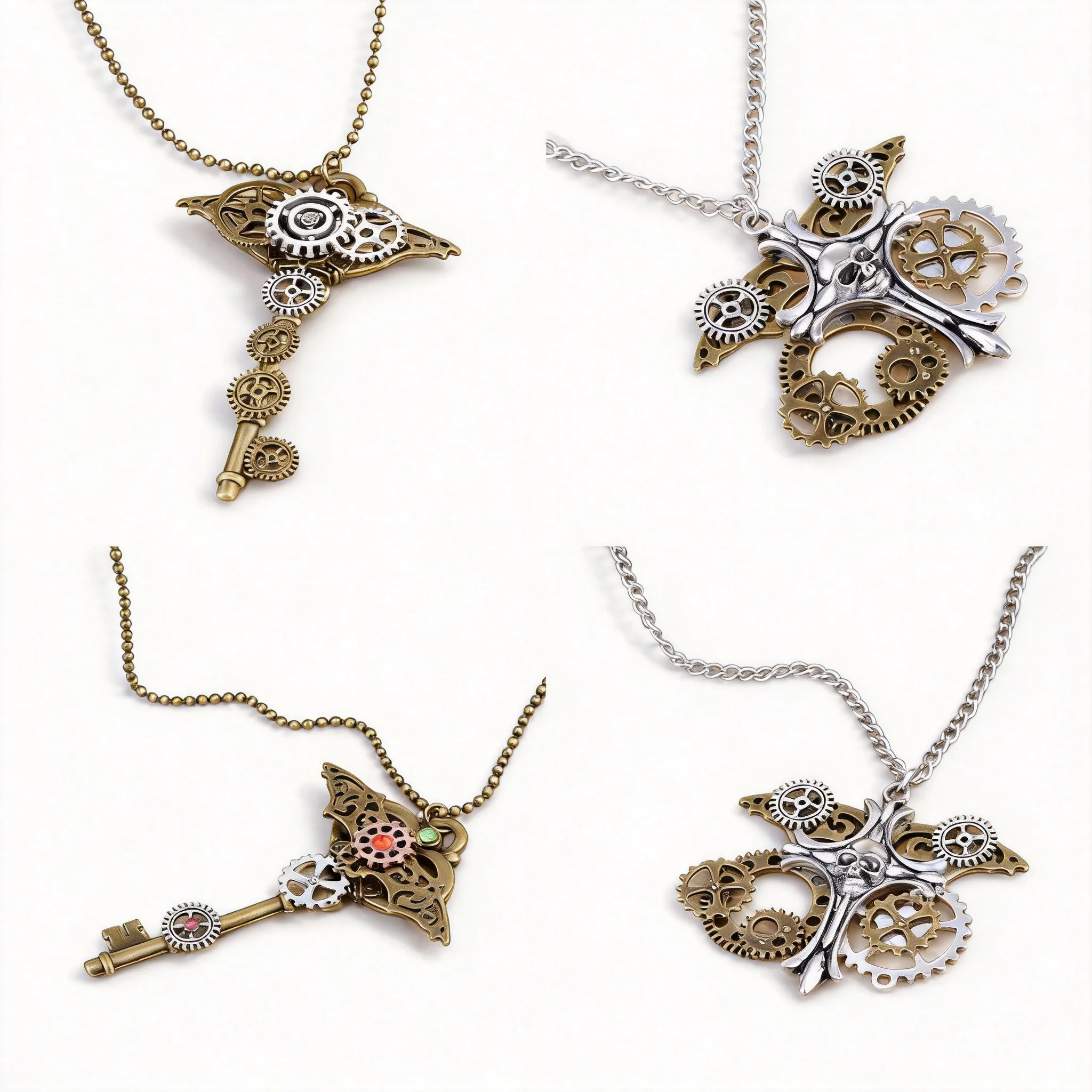 Vintage Steampunk Gear Key Skull Pendant Necklace Antique Electroplated Gothic Lucky Jewelry For Women Men Cosplay Party Daily