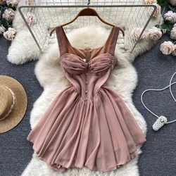 Sexy  Backless High Waist Mesh Slip Dress Casual A-line Dress Summer Beach Vestidos Women Evening Party Sundress