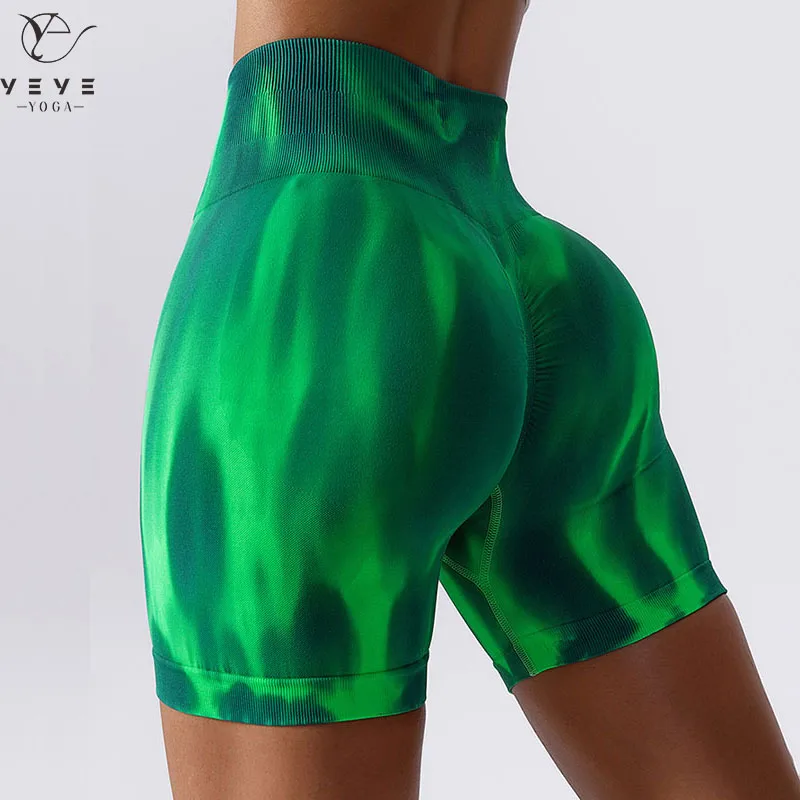 

New Scrunch Butt Push Up Aurora Tie-Dye Fitness Sports Shorts Women Gym Elastic Tight Training Running Cycling Yoga Shorts