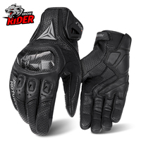 Men Motorcycle Gloves Full-finger Touchscreen Ride Non-slip Genuine Leather Moto Gloves Carbon Fiber Knuckle Protective Guante